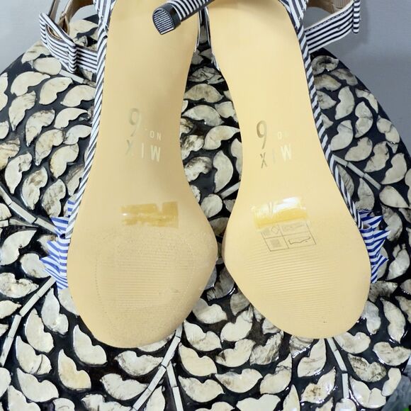 Mix No. 6 Lole Black Blue and White Stripe Heels w Flower Rhinestone Sandals 8.5 - Picture 10 of 10